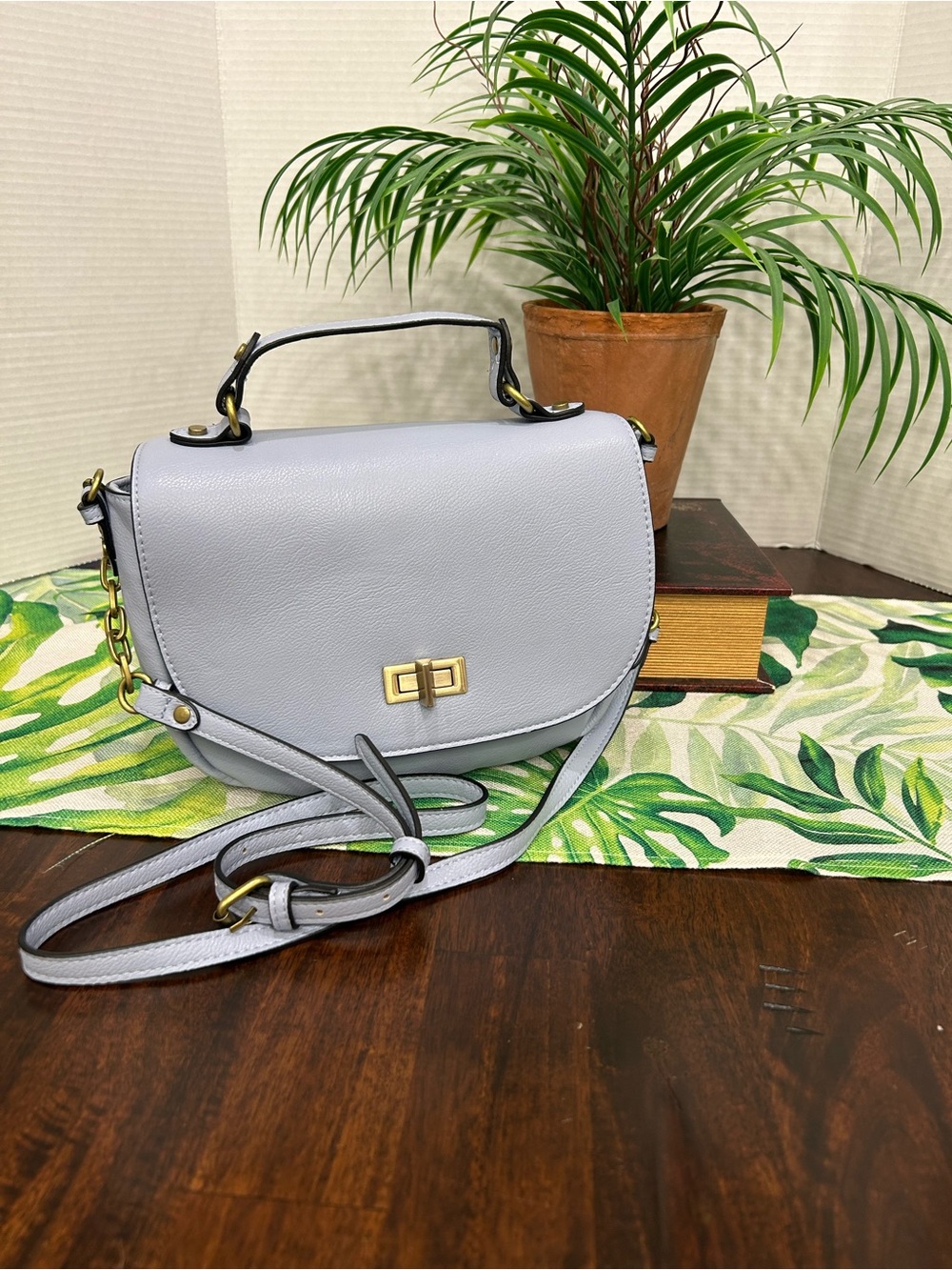 Merona Light Gray/ Blue Structured Top-Handle Crossbody Bag